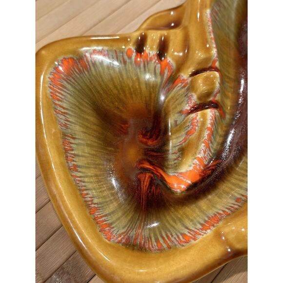 Vintage Deforest of California Yellow Brown Orange Drip Glaze Ashtray Pottery - Picture 6 of 12